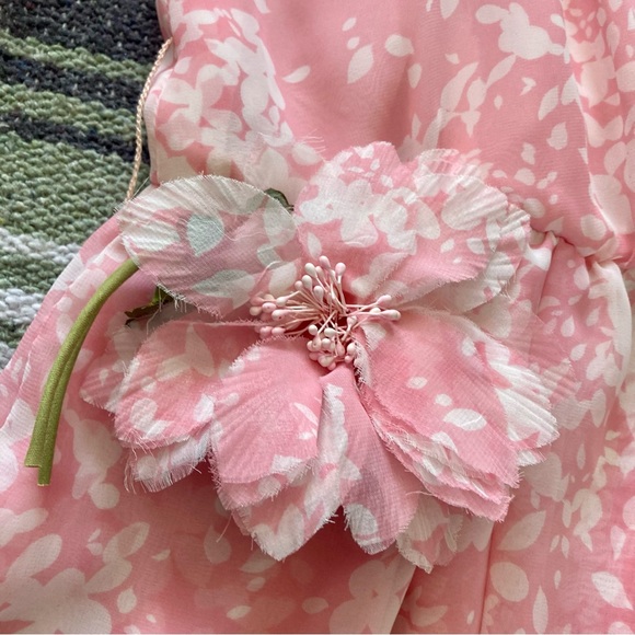 Vintage 80s pastel pink Barbiecore ruffly puff sleeve midi dress - Picture 9 of 12